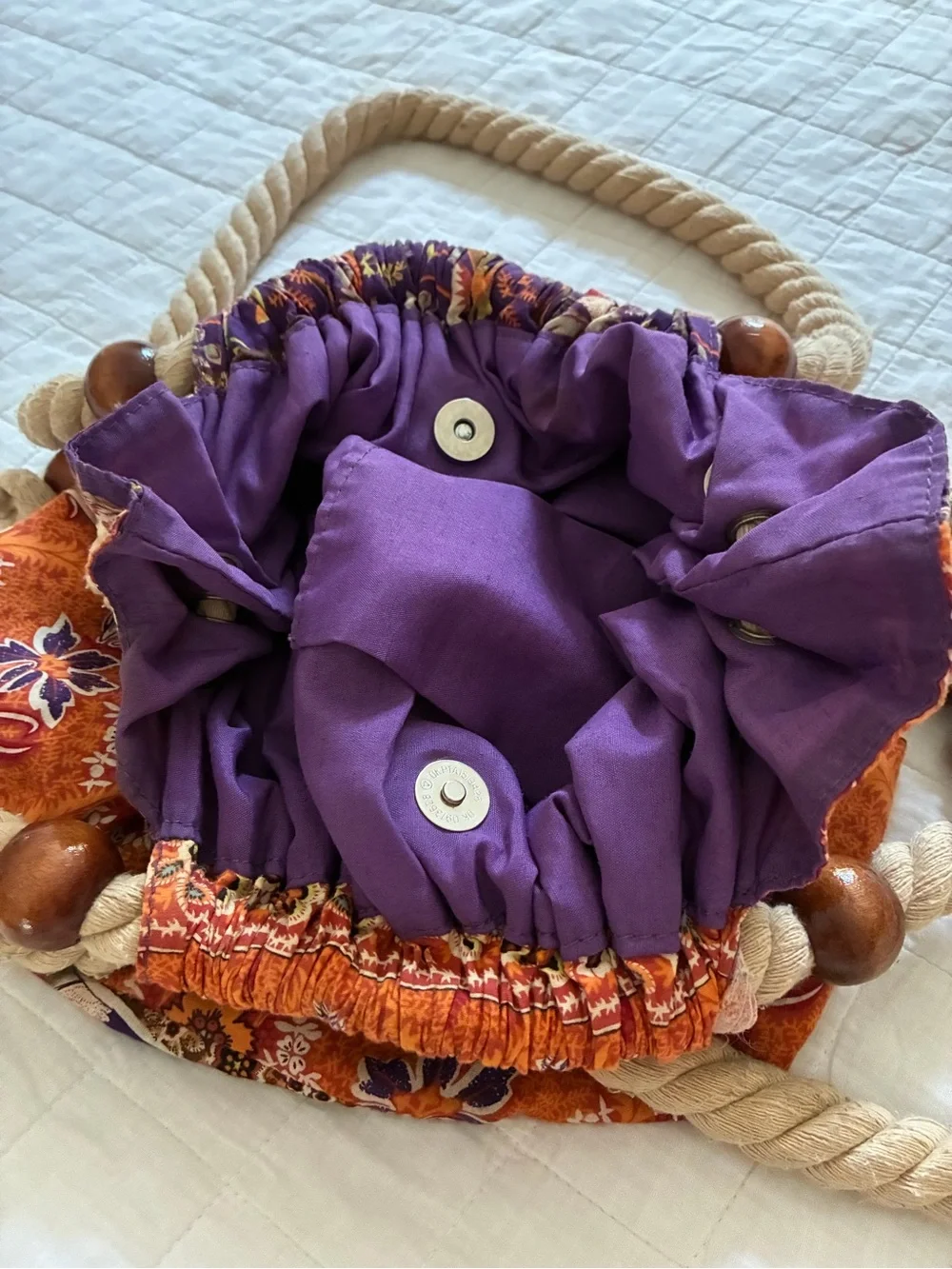 Orange and Purple Drawstring Hobo Bag